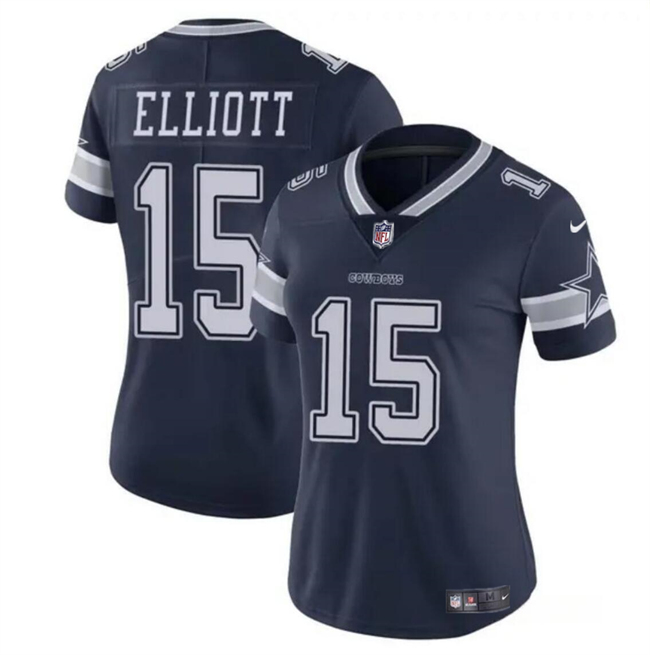 Women's Dallas Cowboys #15 Ezekiel Elliott Navy Vapor Limited Stitched Football Jersey(Run Small）